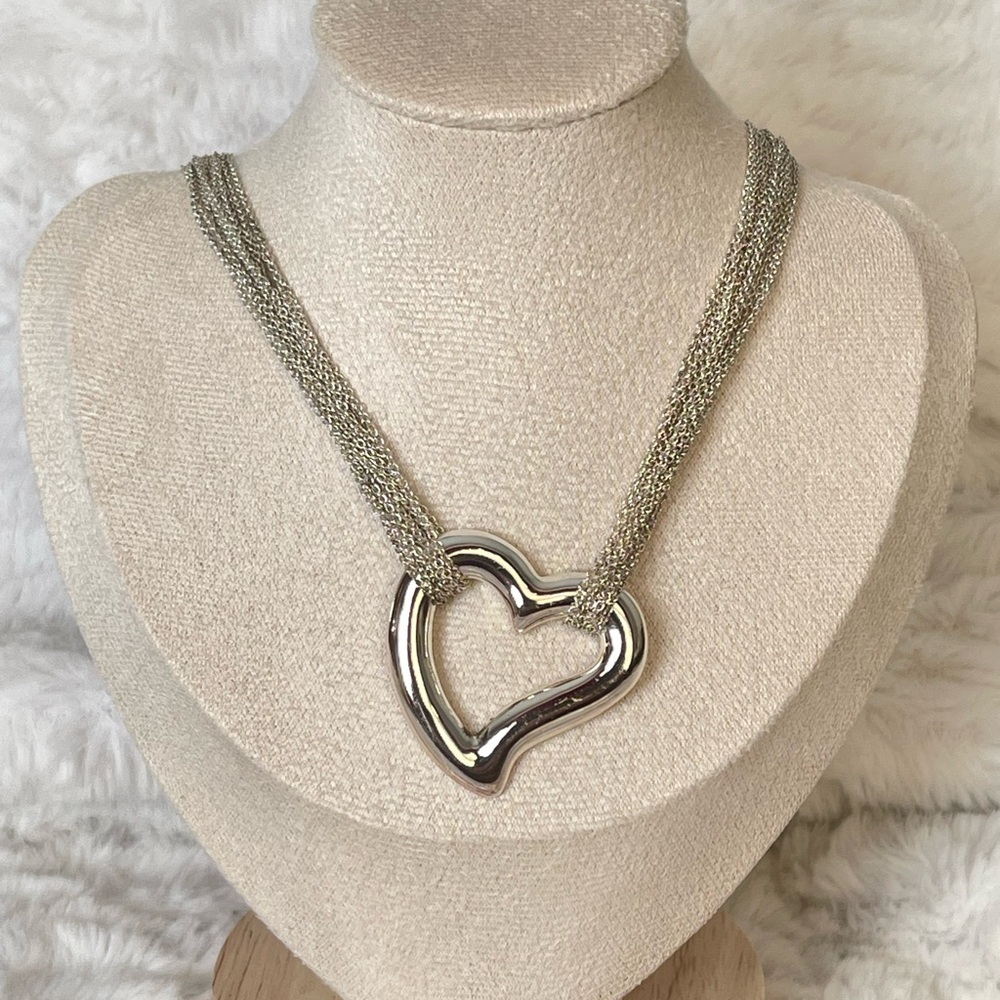 Silver Tone Multi Strand Heart Toggle Necklace Statement Chain Necklace